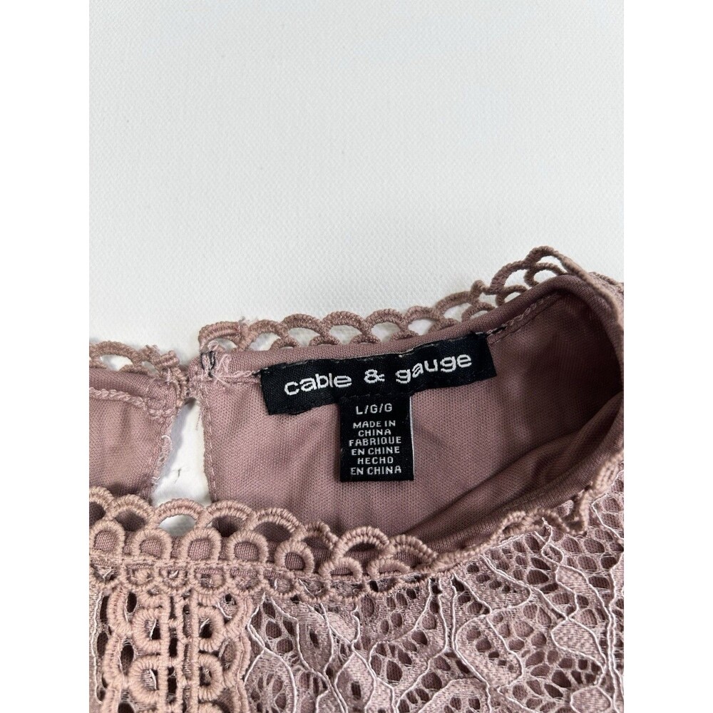 Romantic Cottagecore Mauve Lace Sleeveless Top Cable & Gauge Size L - Picture 6 of 13